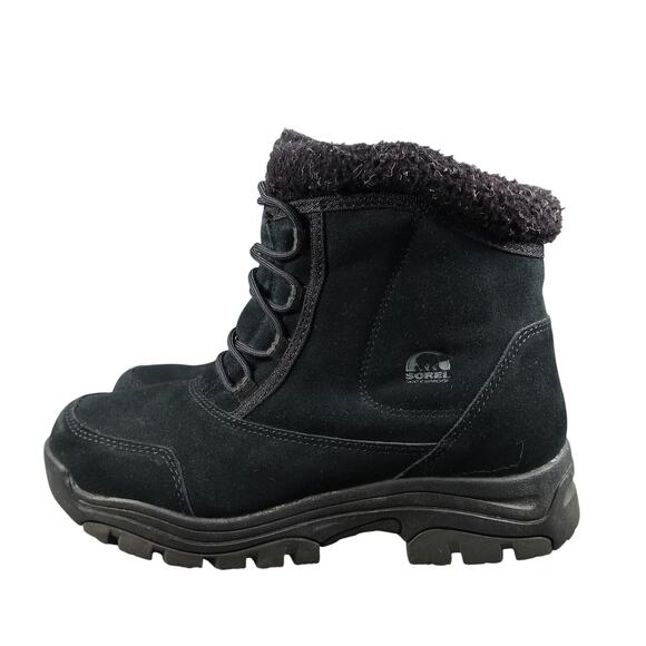 Sorel Boots Womens 8.5 Shoes Waterfall Low Lace Up Leather Winter Snow Black - Picture 4 of 13